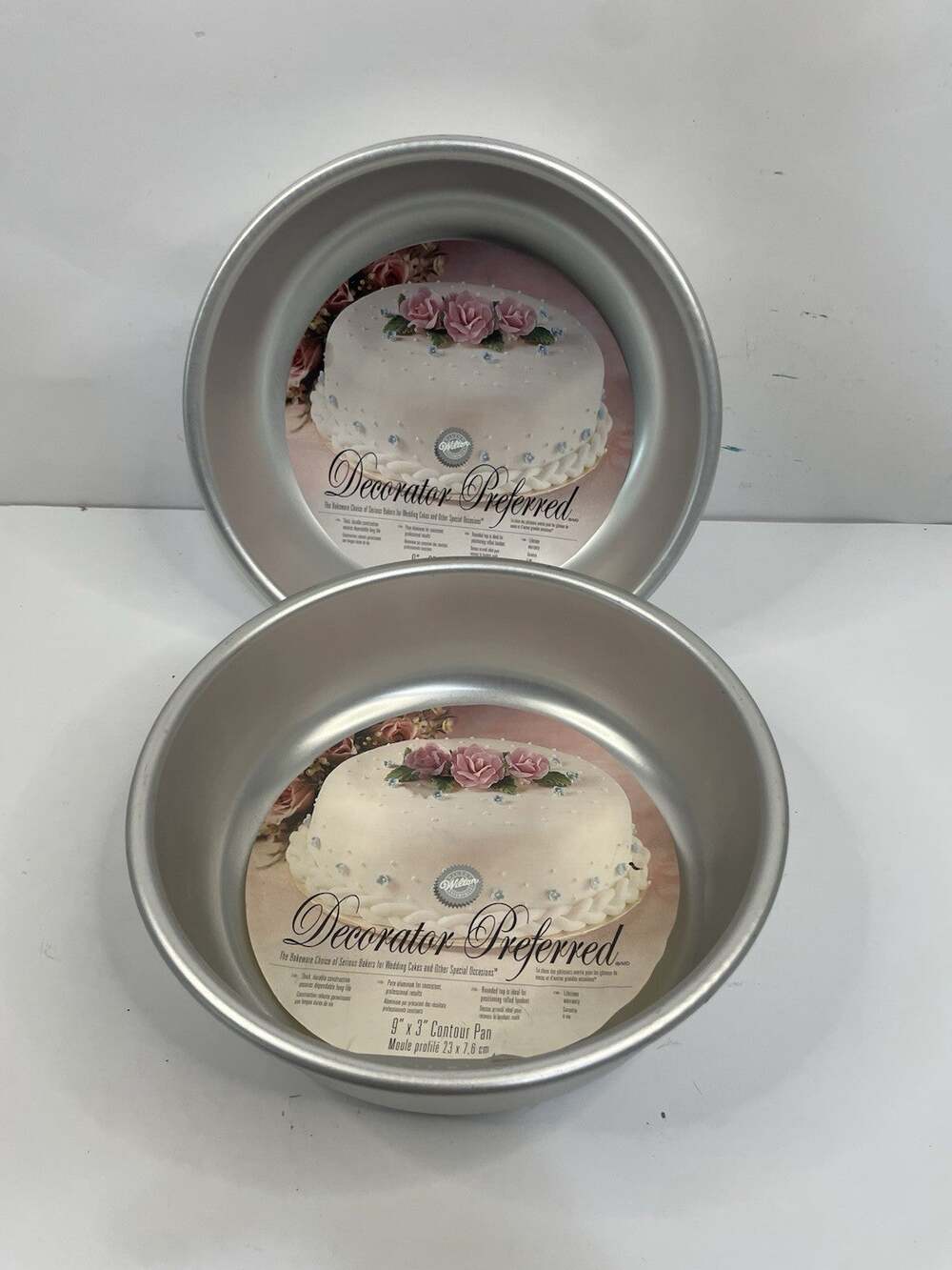 VINTAGE NOS Wilton 9"x3" Round Cake Pans Decorator Preferred Contour Pair 2pc